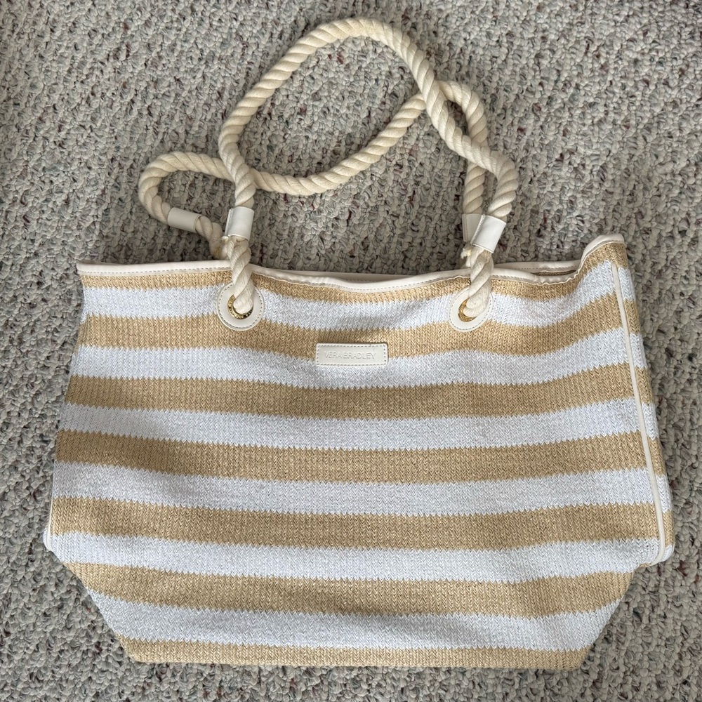 Striped Beige and White Tote Bag
